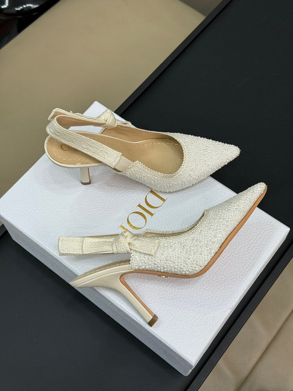 J'Adior Slingback White Cotton Microbeads