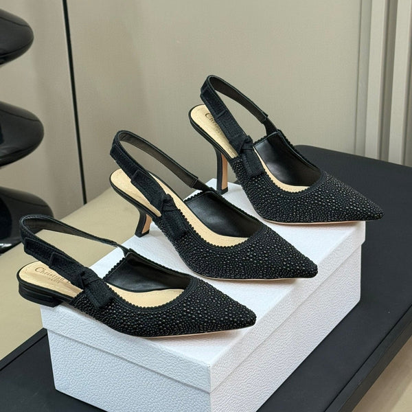J'Adior Slingback Nero Microperle di Cotone