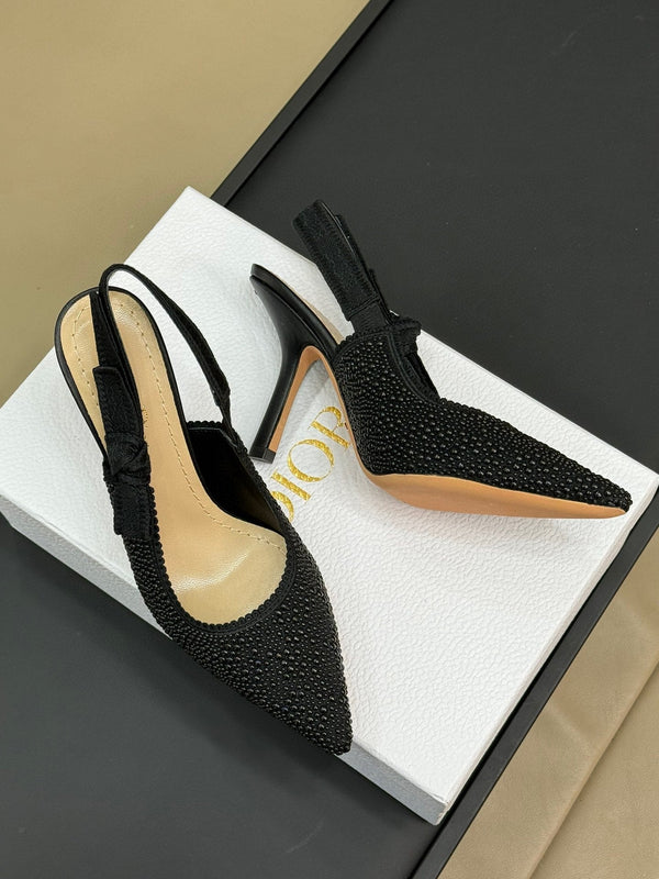 J'Adior Slingback Nero Microperle di Cotone