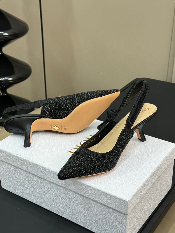 J'Adior Slingback Nero Microperle di Cotone