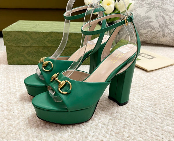 Horsebit 11cm Platform Sandal Green Calfskin