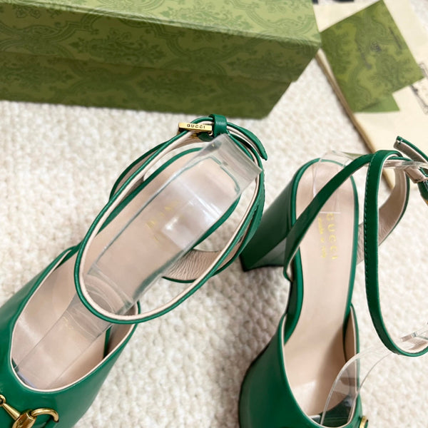 Horsebit 11cm Platform Sandal Green Calfskin