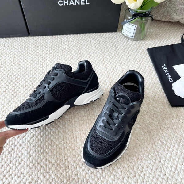 CC SNEAKER IN BLACK WOOL TWEED AND SUEDE