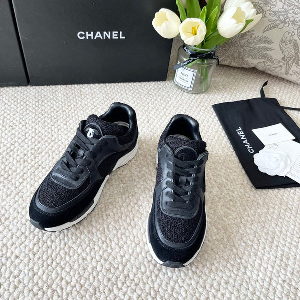 CC SNEAKER IN BLACK WOOL TWEED AND SUEDE