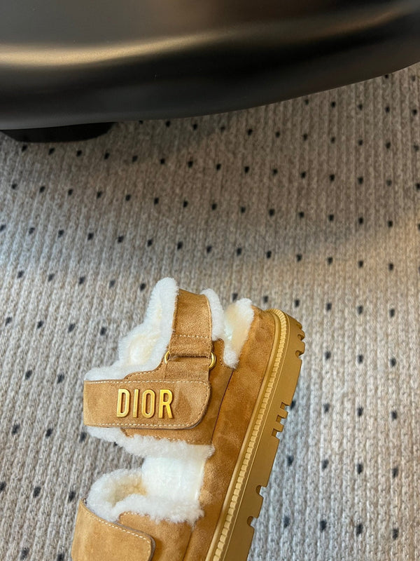CD Dioract Sandal 40mm Brown Yellow Suede And Fleece Lining