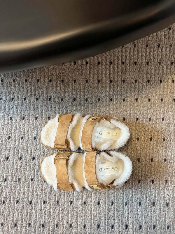 CD Dioract Sandal 40mm Brown Yellow Suede And Fleece Lining