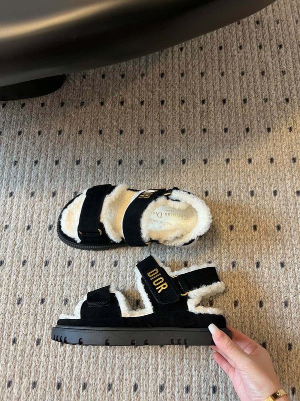 CD Dioract Sandal 40mm Black Suede And Fleece Lining