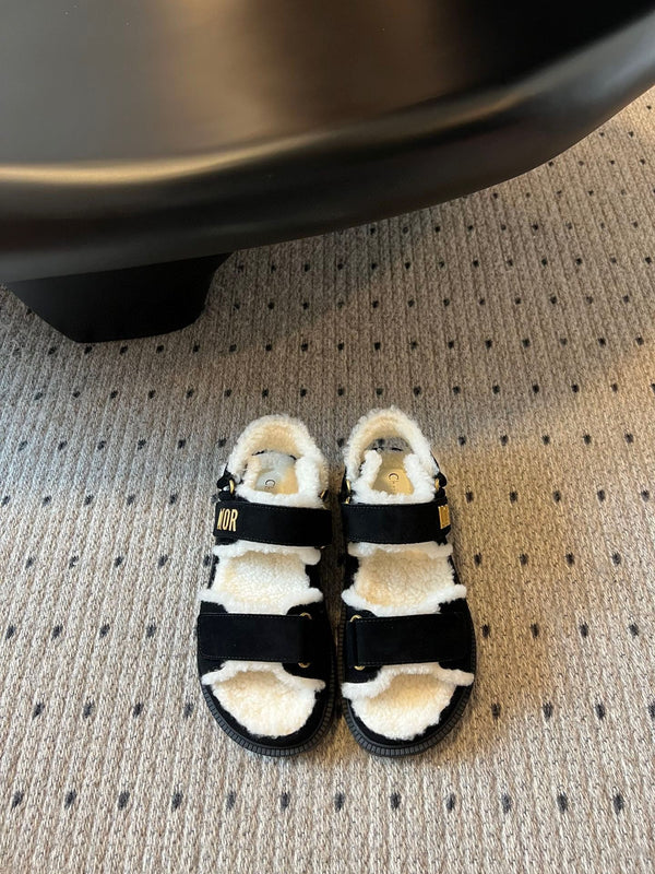CD Dioract Sandal 40mm Black Suede And Fleece Lining