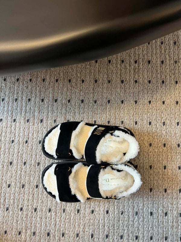 CD Dioract Sandal 40mm Black Suede And Fleece Lining