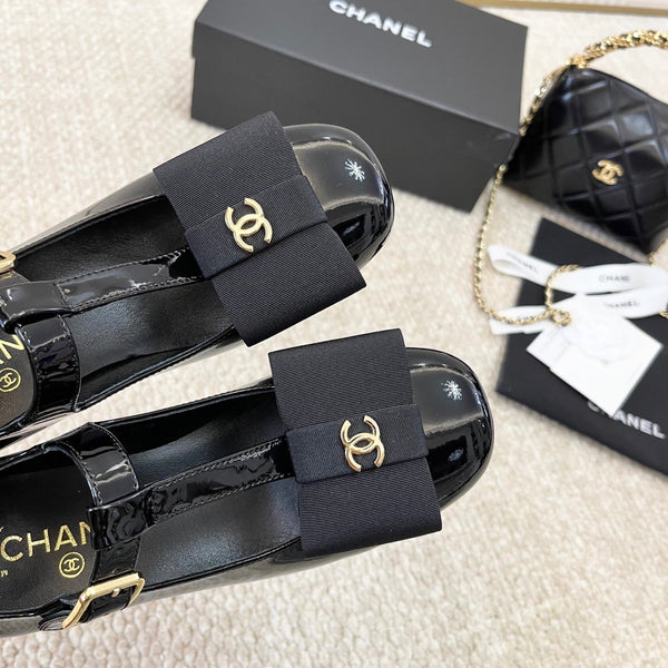 CC 26s Bow Mary Jane Chunky Heel 6cm Black Glossy Leather 787146