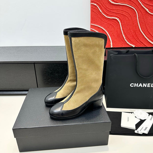 CC 25th Métiers d'art Stivali alti 55mm Nero Beige Pelle scamosciata e vacchetta 413021