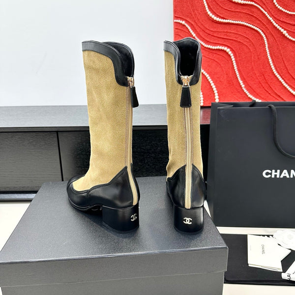 CC 25th Métiers d'art Stivali alti 55mm Nero Beige Pelle scamosciata e vacchetta 413021