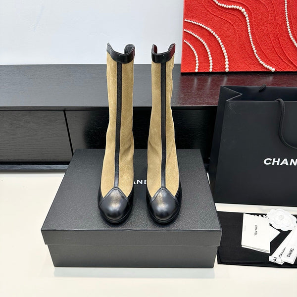 CC 25th Métiers d'art Stivali alti 55mm Nero Beige Pelle scamosciata e vacchetta 413021