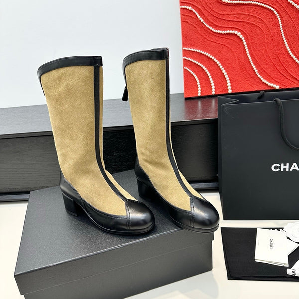 CC 25th Métiers d'art Stivali alti 55mm Nero Beige Pelle scamosciata e vacchetta 413021