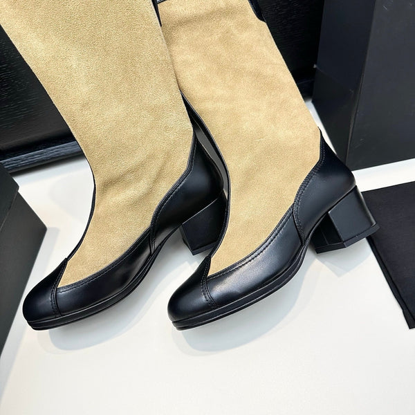 CC 25th Métiers d'art Stivali alti 55mm Nero Beige Pelle scamosciata e vacchetta 413021