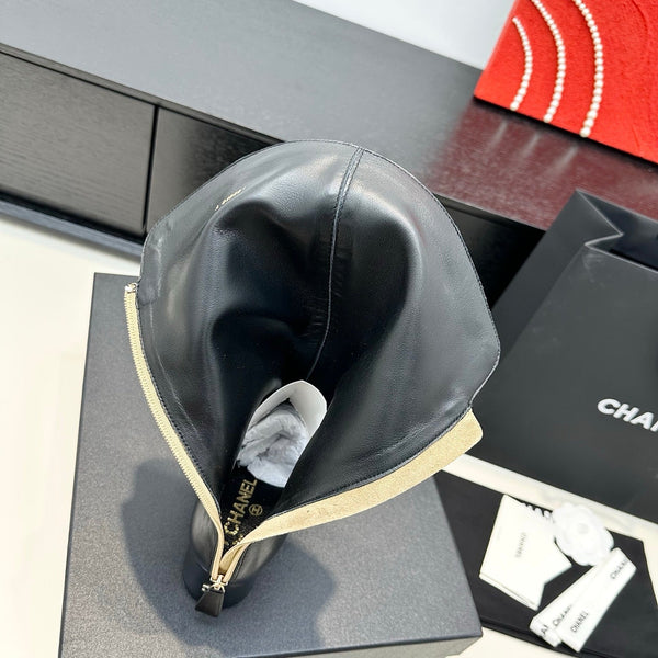 CC 25th Métiers d'art Stivali alti 55mm Nero Beige Pelle scamosciata e vacchetta 413021