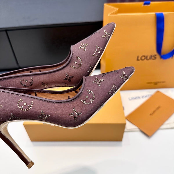 LV GALA High Heels Series Shoes 95mm Dark Rose Taupe Mesh 542214