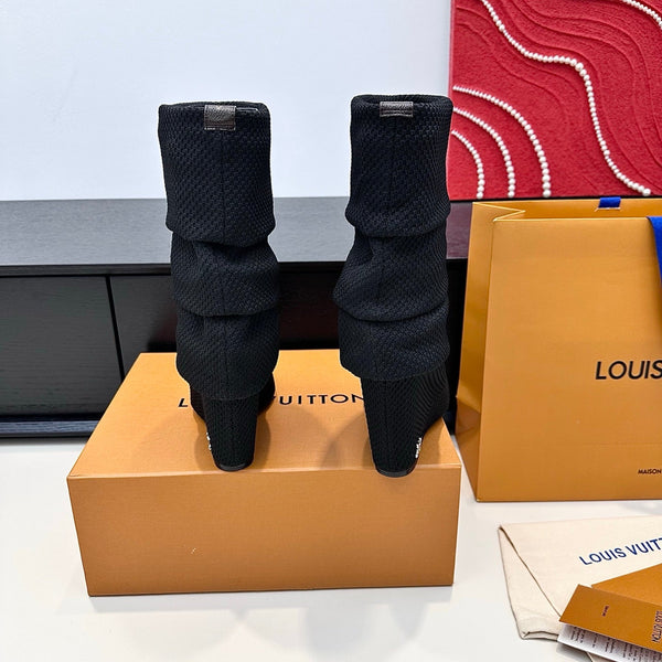 LV CSummer Mid Wedge Boot Black Knit 542224