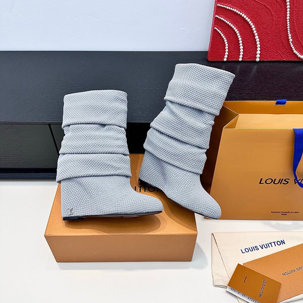 LV CSummer Mid Wedge Boot Gray Knit 542226