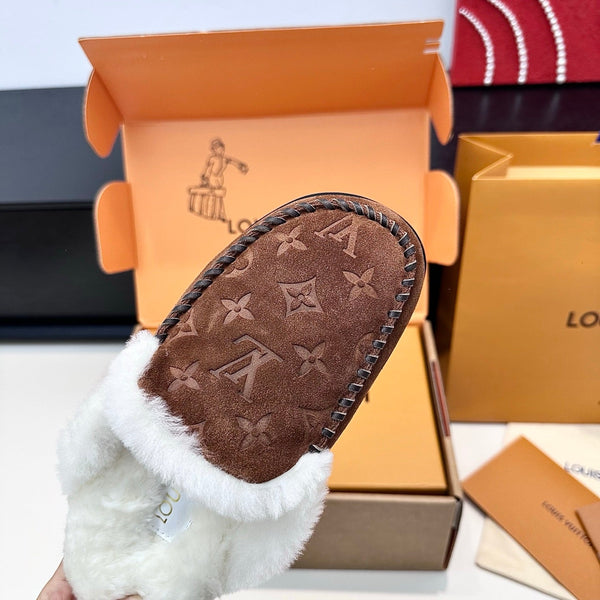 LV Ski Colorado Closed Mule Brown Chocolate Suede Wool 542229