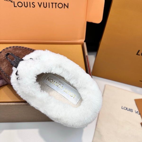 LV Cortina Closed Mule Chocolate Suede Wool 542231