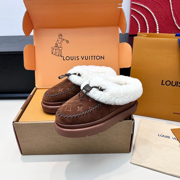 LV Cortina Closed Mule Chocolate Suede Wool 542231