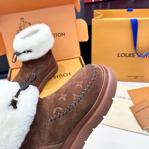 LV Cortina Low Boots Chocolate Suede Wool 542233