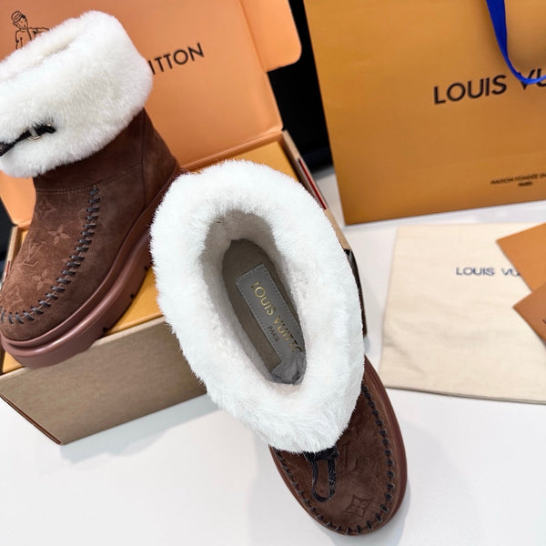 LV Cortina Low Boots Chocolate Suede Wool 542233