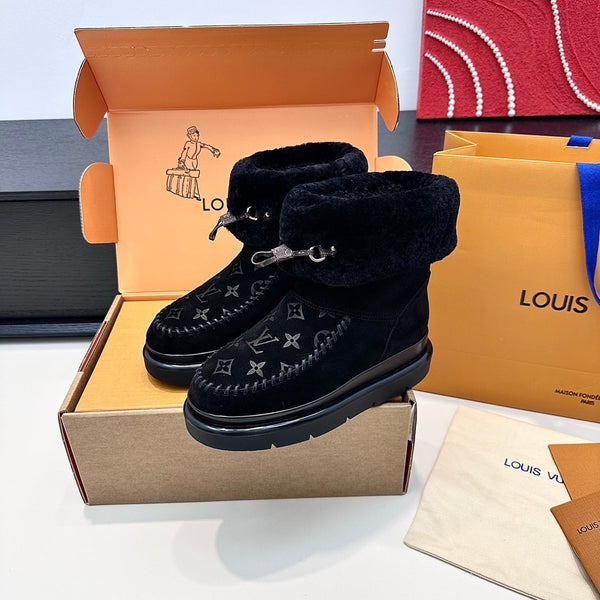 LV Cortina Low Boots Black Suede Wool 542234