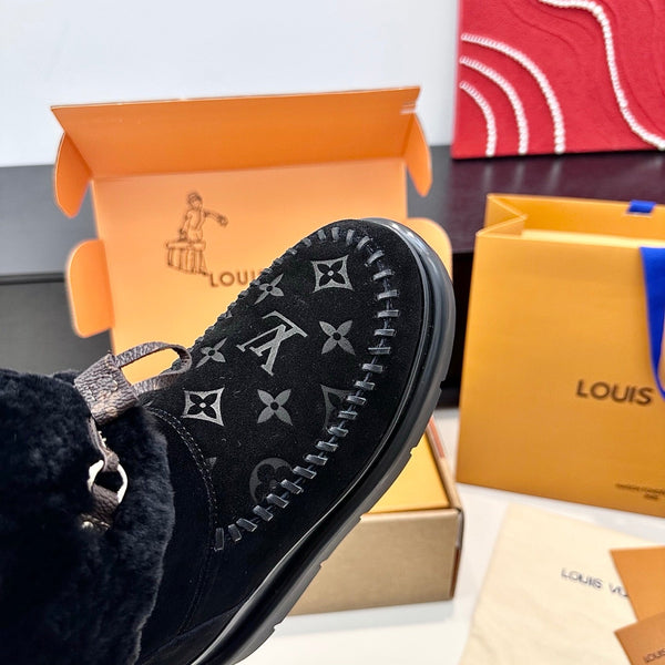 LV Cortina Low Boots Black Suede Wool 542234