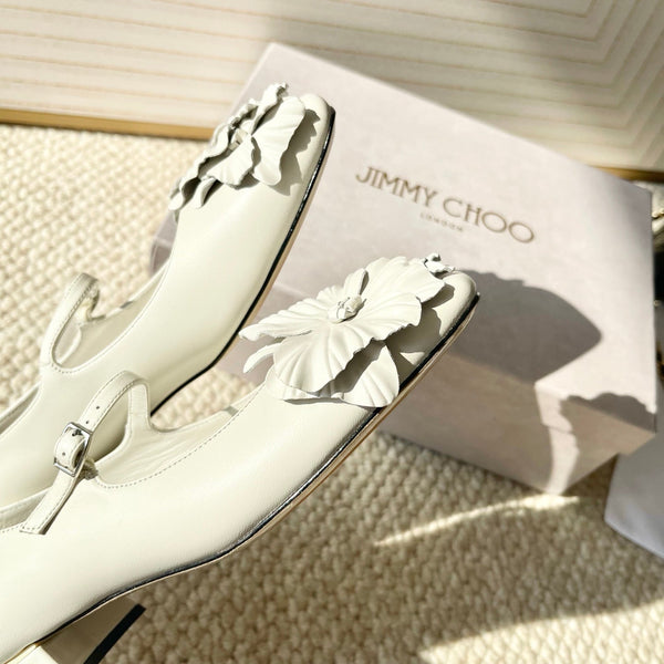 Jimmy Choo Skye Corsage Ballerine Blanc Peau de Mouton 669839