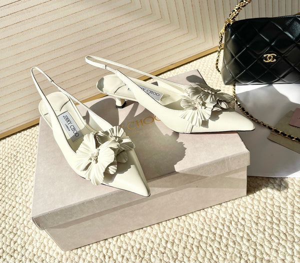 Jimmy Choo Skye Corsage Slingback White Sheepskin 669841