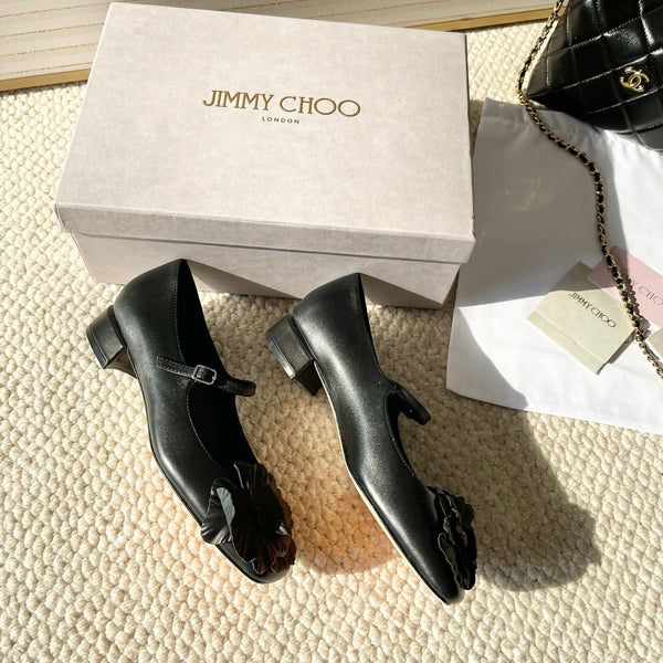 Jimmy Choo Skye Corsage Ballerines agneau noir 669845