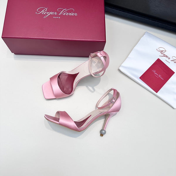 RV Jewel Heel Sandals 10cm Pink Satin 787688