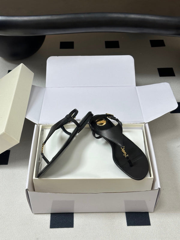 YSL Cassandra Slide Black Smooth Leather 787563