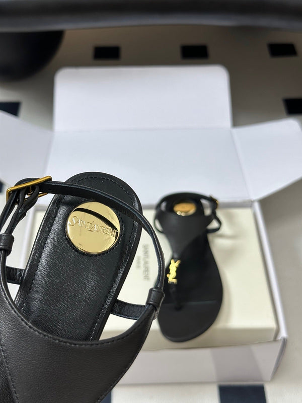 YSL Cassandra Slide Black Smooth Leather 787563