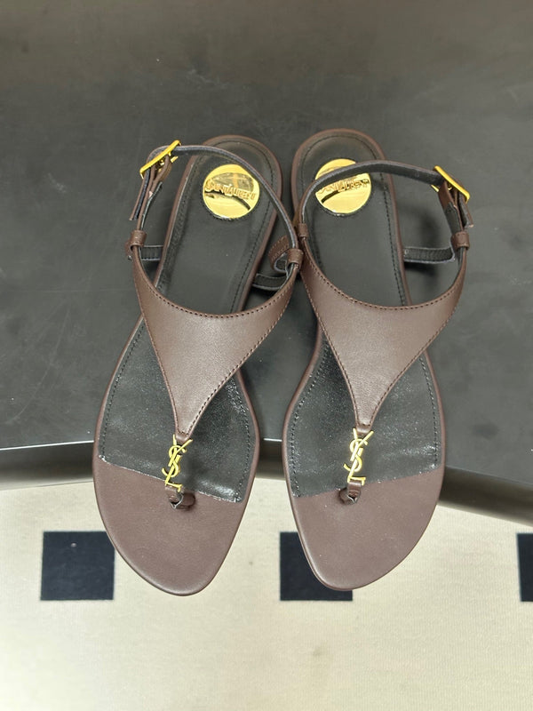 YSL Cassandra Slide Brown Smooth Leather 787564