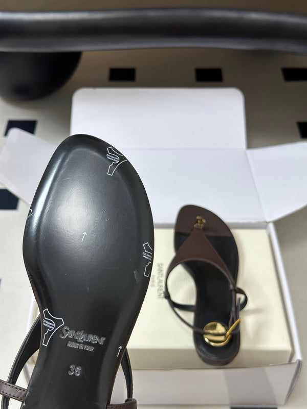 YSL Cassandra Slide Brown Smooth Leather 787564