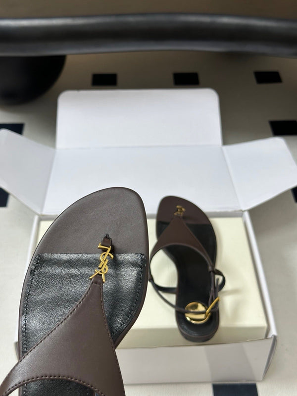 YSL Cassandra Slide Brown Smooth Leather 787564