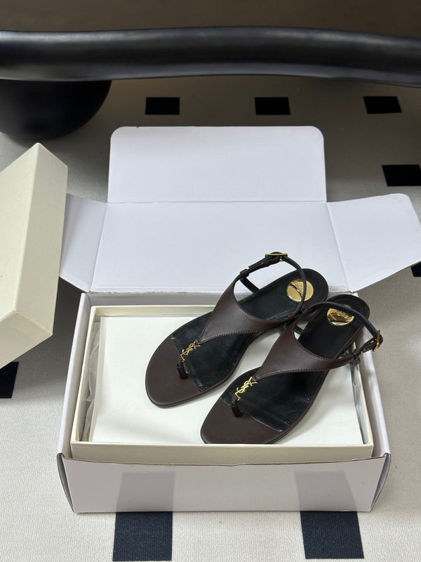 YSL Cassandra Slide Brown Smooth Leather 787564