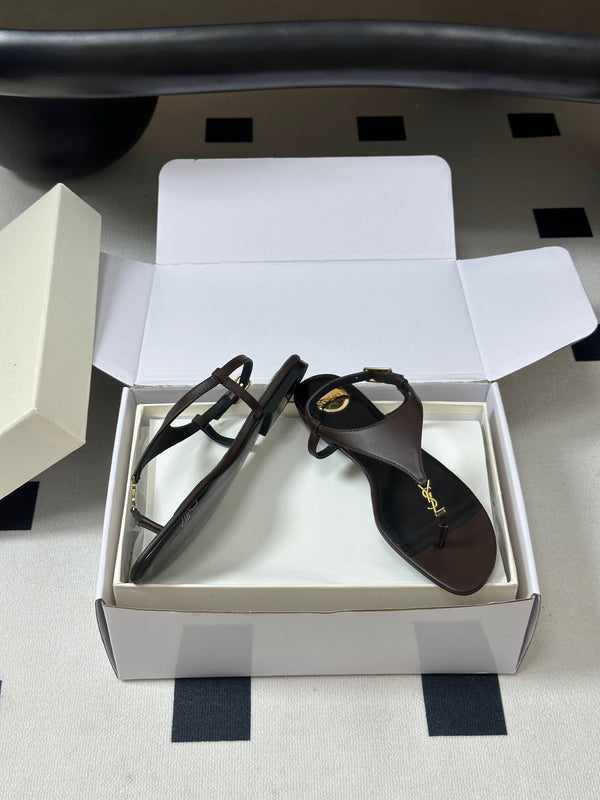 YSL Cassandra Slide Brown Smooth Leather 787564