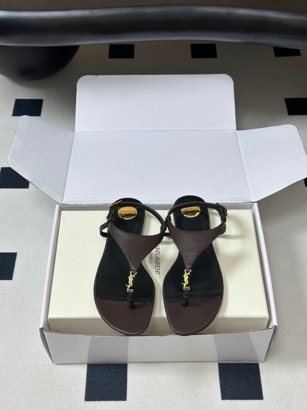 YSL Cassandra Slide Brown Smooth Leather 787564