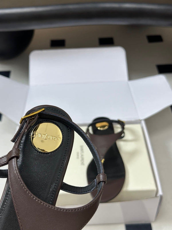 YSL Cassandra Slide Brown Smooth Leather 787564