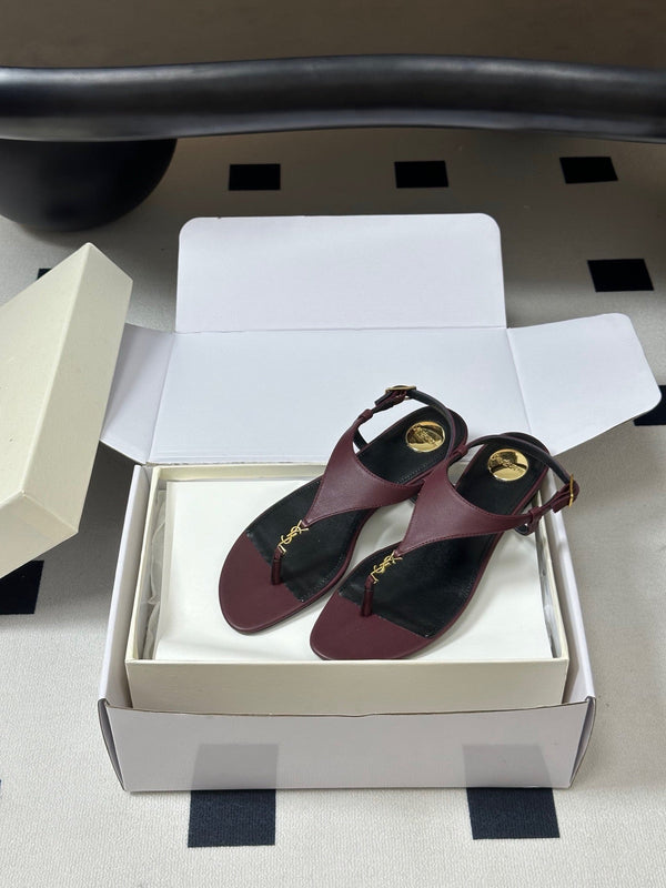 YSL Cassandra Slide Burugndy Smooth Leather 787565