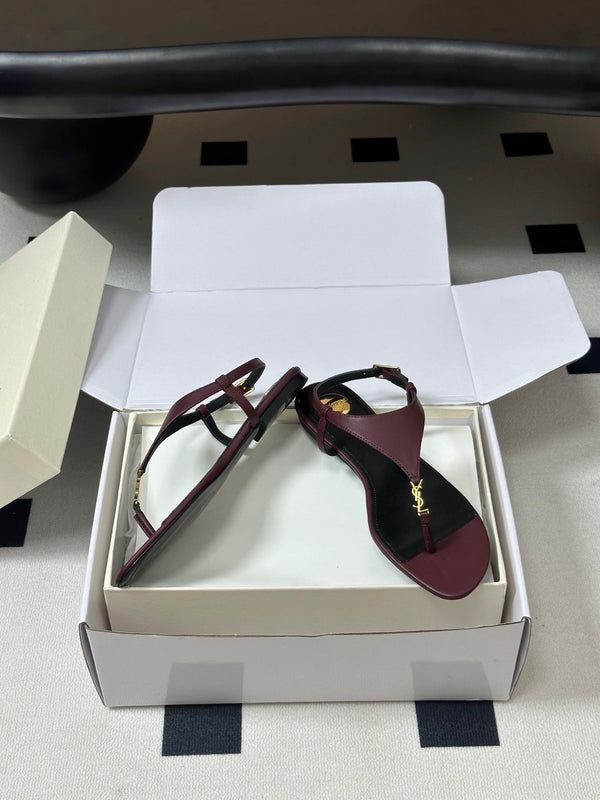 YSL Cassandra Slide Burugndy Smooth Leather 787565