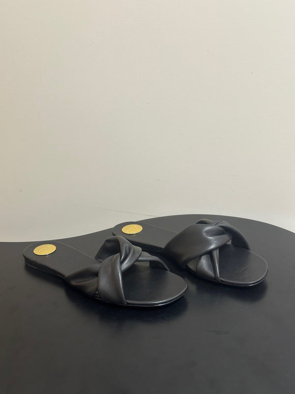 YSL Knotted Slide Black Smooth Leather 787567