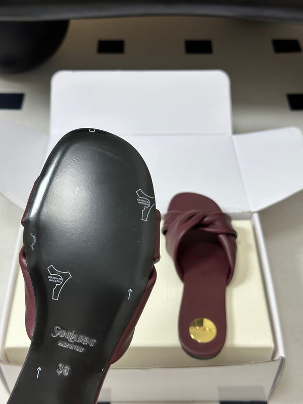 YSL Knotted Slide Burgundy Smooth Leather 787569