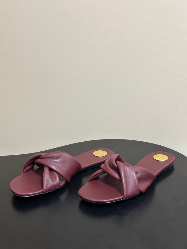 YSL Knotted Slide Burgundy Smooth Leather 787569