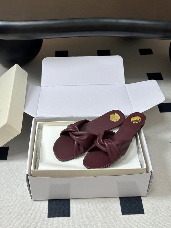 YSL Knotted Slide Burgundy Smooth Leather 787569