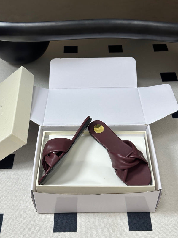 YSL Knotted Slide Burgundy Smooth Leather 787569